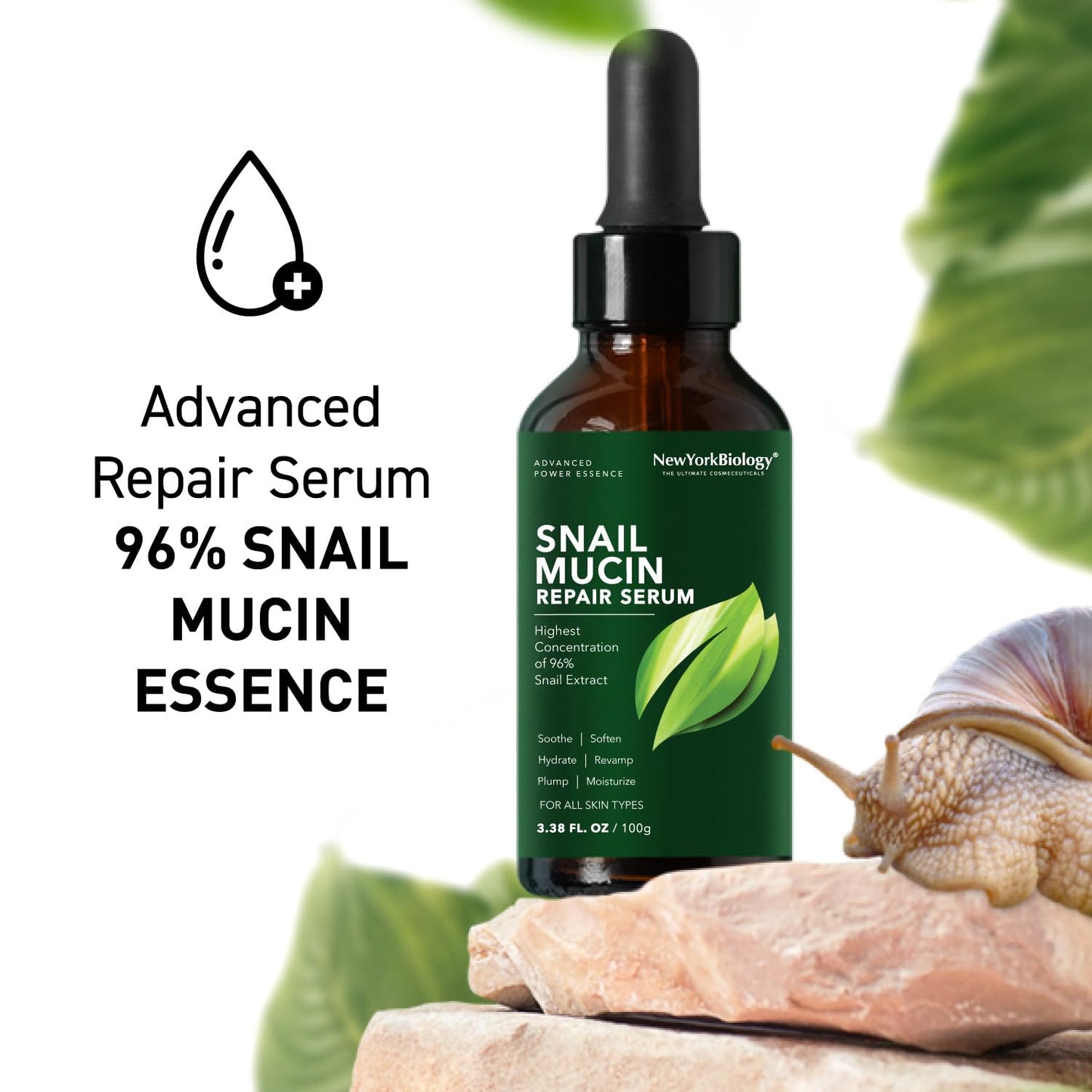 New York Biology 96% Korean Snail Mucin Serum for Face 3.38 Fl. Oz 100 Ml – Facial Skin Care Snail Mucin Moisturizer for Dry, Dull Skin and Wrinkles – Skin Care Hydrating Face Serum