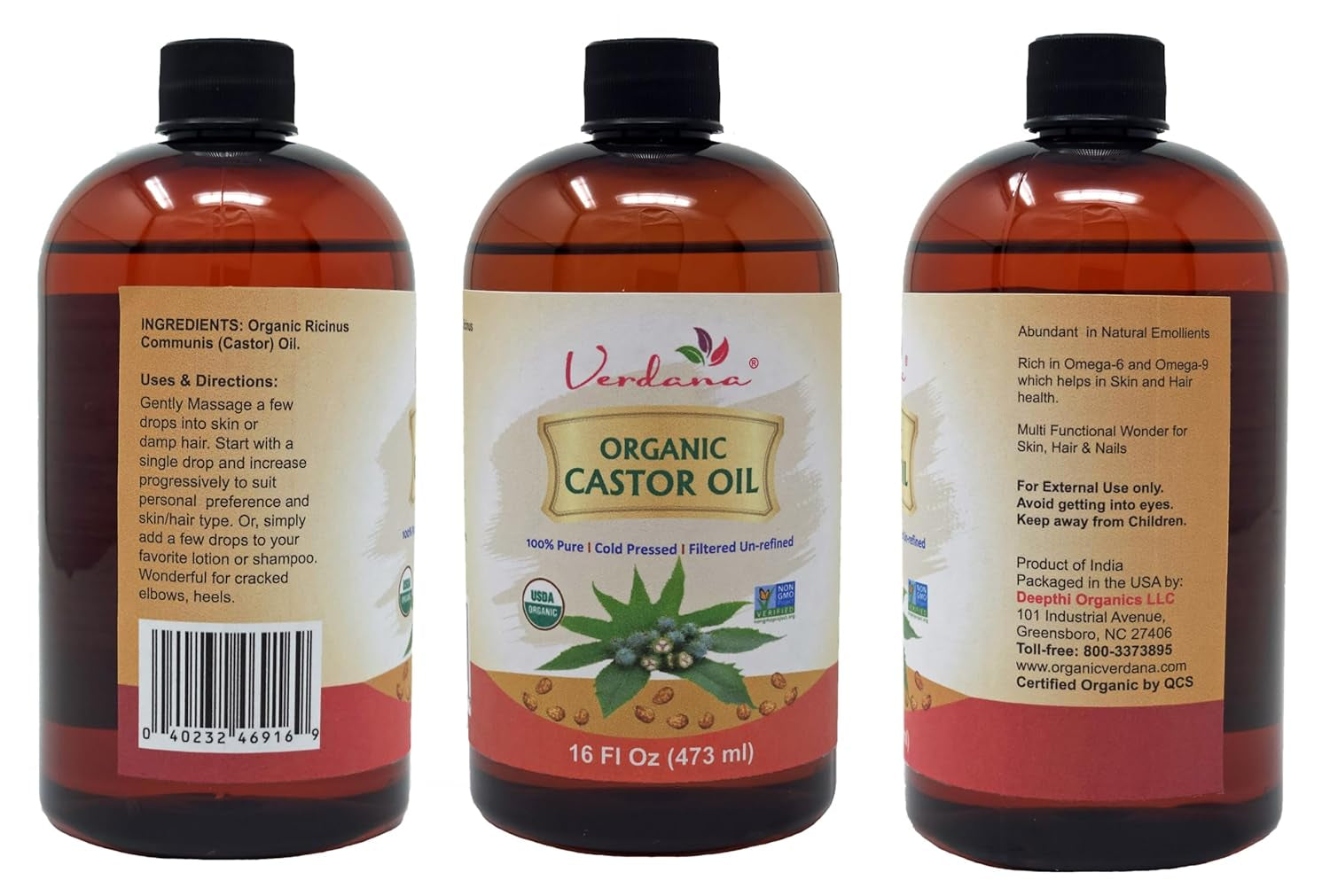 Organic Castor Oil – 16 Fl Oz Size – Cold Pressed, Unrefined, Hexane Free - for Face, Hair, Pack Wrap